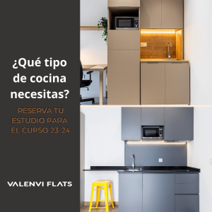 Estudio con cocina dentro de nuestra oferta de colivings en Valencia 